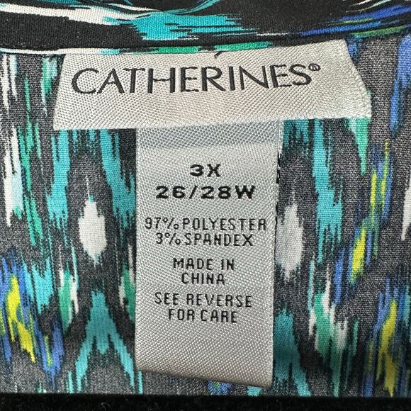 Catherines Top Womens 3X Green Button Down 3/4 Length Sleeve Office Casual - Picture 8 of 13